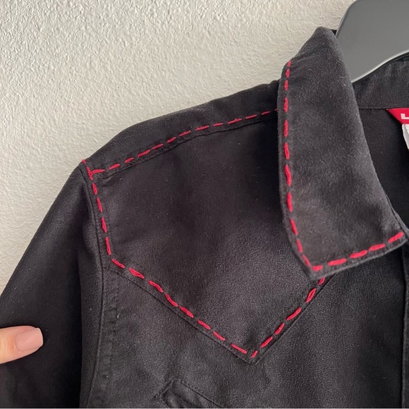 Levis Womens Faux Suede Western Pearl Snap Button Up Shirt Red Stitch Equestrian - Picture 5 of 10